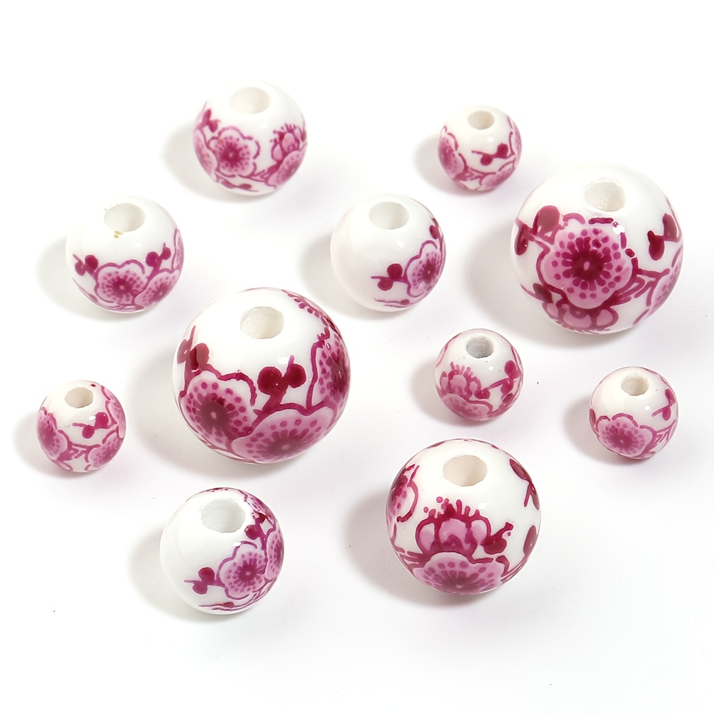 30pcs Chinese Style Printed Ceramic Round Beads for Jewelry